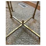 2 Brass and Glass Side Tables - Round and Triangular 2 Brass and Glass Side Tables - Round and Triangular