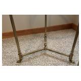 2 Brass and Glass Side Tables - Round and Triangular 2 Brass and Glass Side Tables - Round and Triangular