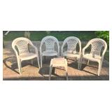 Set of 6 White Plastic Patio Chairs with Matching Table