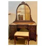 Antique Wooden Vanity Desk with Mirror and Stool - Lots 11, 13, and 15 are matching Antique Wooden Vanity Desk with Mirror and Stool - Lots 11, 13, and 15 are matching