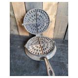Vintage Cast Iron Waffle Iron For Stovetop or Open Fire