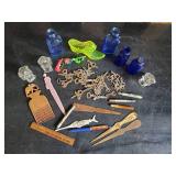 Various Vintage Smalls Keys, Blue Glass, And More