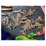Various Vintage Smalls Keys, Blue Glass, And More