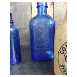 Lot of Vintage Bottles Ginger Beer, Amber Glass Whole Milk Bottle, Blue Glass and more