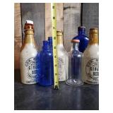Lot of Vintage Bottles Ginger Beer, Amber Glass Whole Milk Bottle, Blue Glass and more