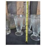 Vintage Jeanette Glass Ribbed Soda Fountain Glasses for Sundaes or Milkshakes a Glass Pitcher and Heavy Duty Beer Mug