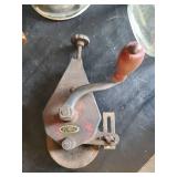 Vintage Childrens Rocking Chair, Vintage Light Fixture, Vintage Jar, and Vintage Dulap Hand Crank Bench Grinder