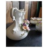 Lefton China Pitchers Vase with Floral Design and Beautiful Jewelry/Trinket Box and More