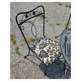 Beautiful Metal Table and 4 Chairs with Black Leaf Pattern in Good Solid Condition