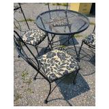 Beautiful Metal Table and 4 Chairs with Black Leaf Pattern in Good Solid Condition