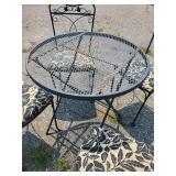 Beautiful Metal Table and 4 Chairs with Black Leaf Pattern in Good Solid Condition