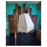 Very Cool Floor Standing Light  Works  Great Base Color and Awesome Fringed Shade