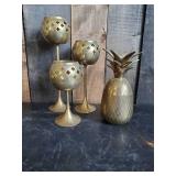Brass Décor Lot   Heavy duty Pineapple, and 3 Candle Sconces