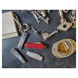 Vintage Lot of smalls,   Keys, Belt buckles, Pocket knives and much more