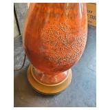 Vintage Large Orange and Gold Desktop Lamp Working