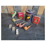 Vintage Pipes, Zippo Lighters, and Tobacco Tin