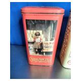 3 Vintage Tins and 2 Vintage Micky Mouse Ornaments 3 Vintage Tins and 2 Vintage Micky Mouse Ornaments