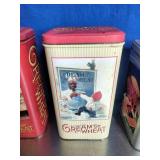 3 Vintage Tins and 2 Vintage Micky Mouse Ornaments 3 Vintage Tins and 2 Vintage Micky Mouse Ornaments