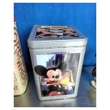 3 Vintage Tins and 2 Vintage Micky Mouse Ornaments 3 Vintage Tins and 2 Vintage Micky Mouse Ornaments