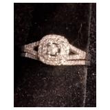 Tiara Rhodium Over Sterling Silver 1/2 ct tw Diamond Double Halo Bridal Ring Set - Size 10 Tiara Rhodium Over Sterling Silver 1/2 ct tw Diamond Double Halo Bridal Ring Set - Size 10