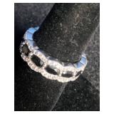 Rhodium Over Sterling Silver 5mm x 3mm Oval Black Onyx and Lab-Created White Sapphire Accent Ring Rhodium Over Sterling Silver 5mm x 3mm Oval Black Onyx and Lab-Created White Sapphire Accent Ring