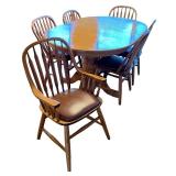 Oak Dining Table Includes 6 Chairs With Leather Cushions