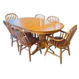 Oak Dining Table Includes 6 Chairs With Leather Cushions