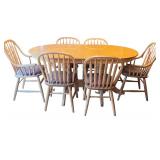 Oak Dining Table Includes 6 Chairs With Leather Cushions