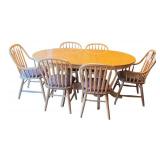 Oak Dining Table Includes 6 Chairs With Leather Cushions