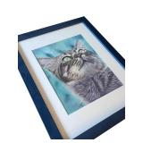 Framed Origial Artwork of Cat Portrait