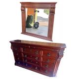 Elegant Wooden Dresser with Ornate Mirror