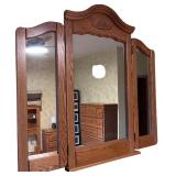 Solid Oak Dresser with Tri-Fold Mirror