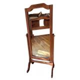 Antique Oak Swivel Floor Mirror with Intricate Carvings