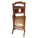 Antique Oak Swivel Floor Mirror with Intricate Carvings