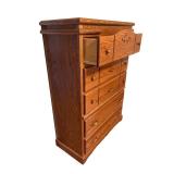Solid Oak 5-Drawer Tall Dresser with Decorative Panel