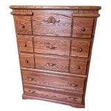 Solid Oak 5-Drawer Tall Dresser with Decorative Panel