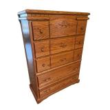 Solid Oak 5-Drawer Tall Dresser with Decorative Panel