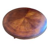 Round Wood Pedestal Table with Decorative Base