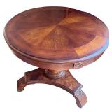 Round Wood Pedestal Table with Decorative Base