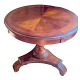 Round Wood Pedestal Table with Decorative Base
