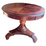 Round Wood Pedestal Table with Decorative Base