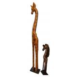 Set of 2 Wooden Animal Sculptures - Giraffe and Zebra