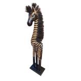 Set of 2 Wooden Animal Sculptures - Giraffe and Zebra