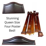 Queen Size Four Poster Bed with Ornate Wood Detailing
