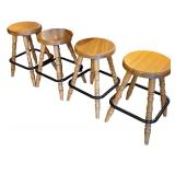 Set of 4 Wooden Bar Stools with Footrests
