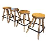 Set of 4 Wooden Bar Stools with Footrests