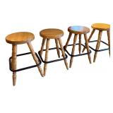 Set of 4 Wooden Bar Stools with Footrests