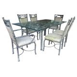 Elegant Glass Top Patio Table with 6 Metal Leaf Design Chairs
