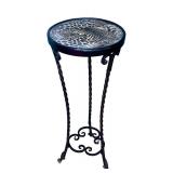 Wrought Iron Accent Table with Animal Print Glass Top