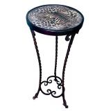 Wrought Iron Accent Table with Animal Print Glass Top